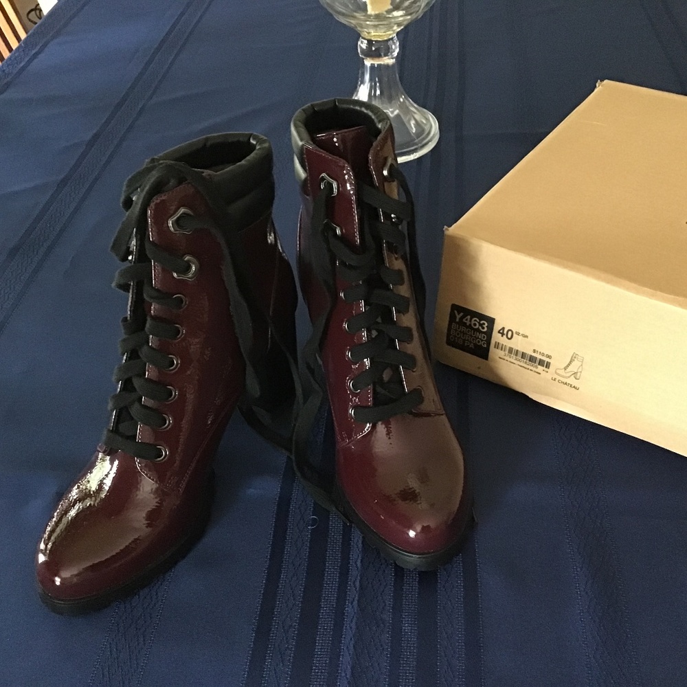 Stylish Shiny Burgundy Ankle Combat looking boots.